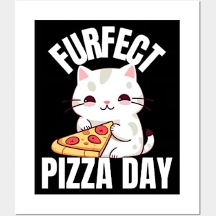 A Cat Enjoying a Furfect Pizza Day Posters and Art